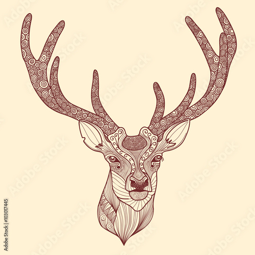 Patterned deer head with big antlers