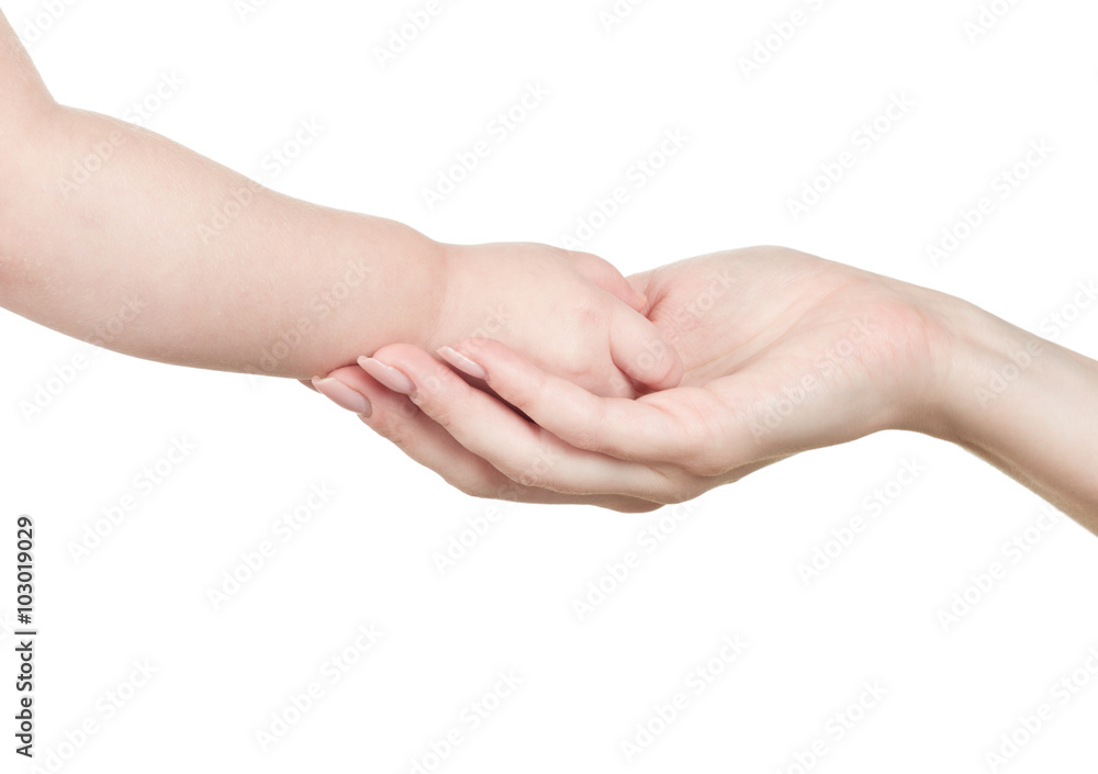hand to a child isolated on white background