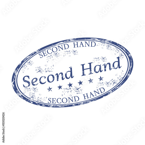 Blue grunge rubber oval stamp with the text second hand written on the stamp