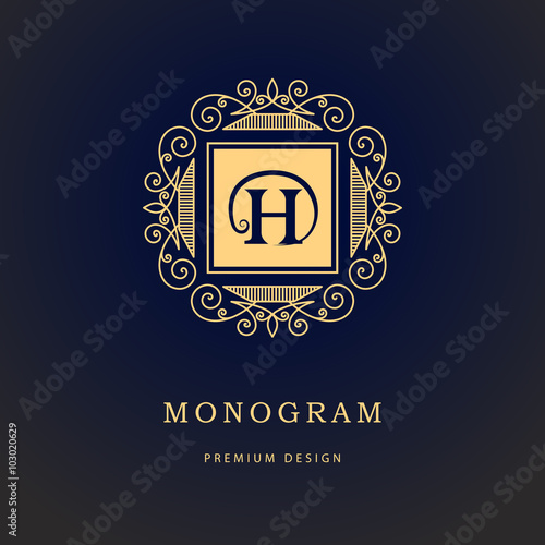Monogram design elements, graceful template. Calligraphic elegant line art logo design. Letter emblem sign H for Royalty, business card, Boutique, Hotel, Heraldic, Cafe, Jewelry. Vector illustration