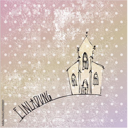 Einladung in die Kirche - Trauung, Hochzeit, Heirat, Zeremonie, Taufe, Konfirmation, Firmung, vektor, vintage look, Kirchgemeinde lädt zur Feierlichkeit ein