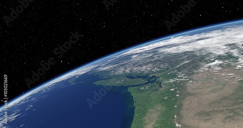 Simulated International Space Station earth orbit flyover of  the upper North American Pacific coast.    photo