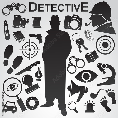 Detective vector icon set.