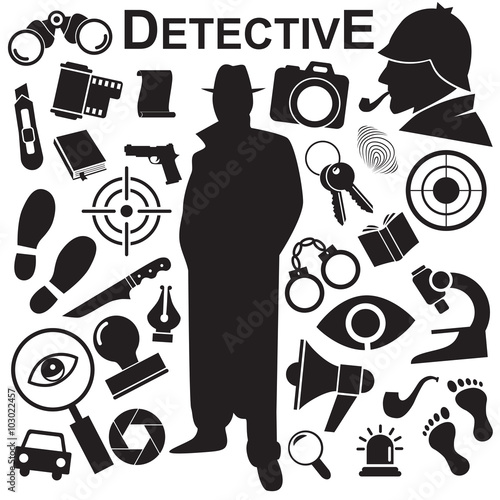Detective vector icon set.