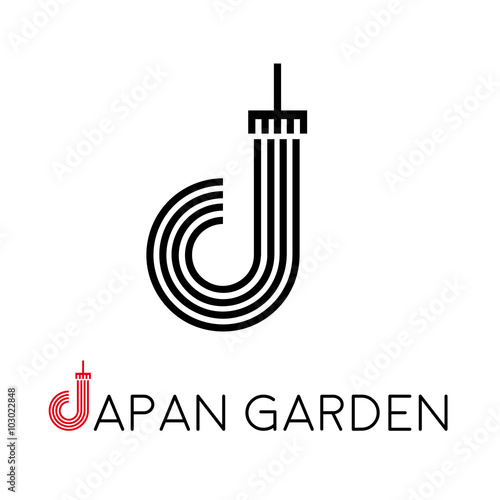 Vector sign letter J, japanese garden