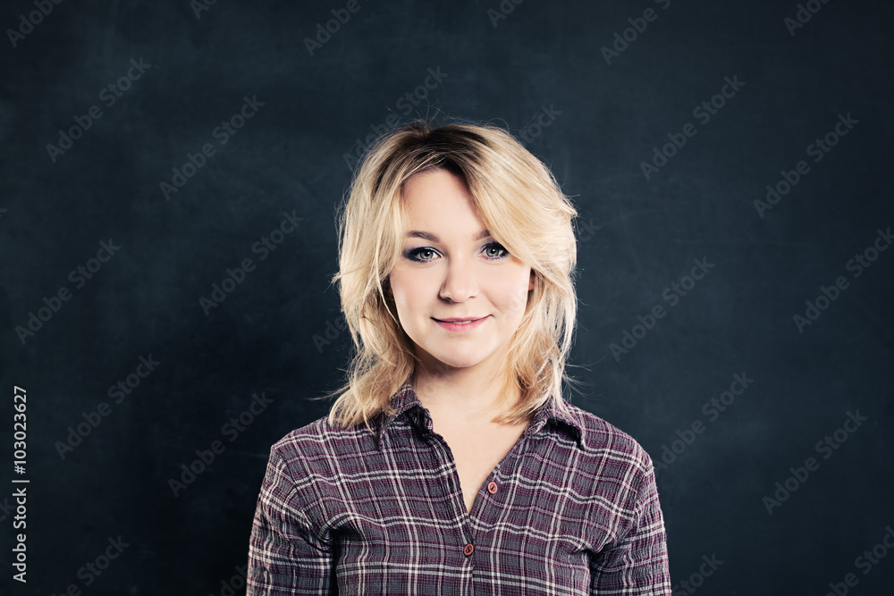 Cute Woman on Dark Background. Portrait Cute Woman on Dark Background. Portrait