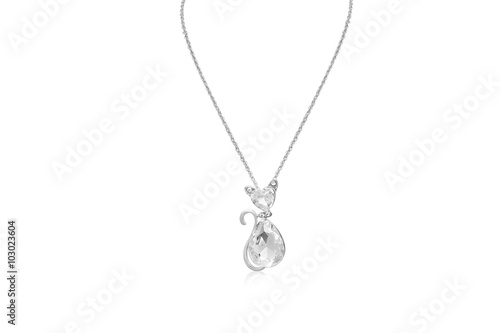 Trendy & Sparkly Crystal Heart Cat Necklace in Silver