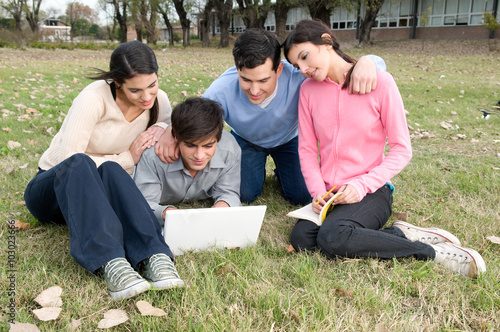 Friends studying together on the park