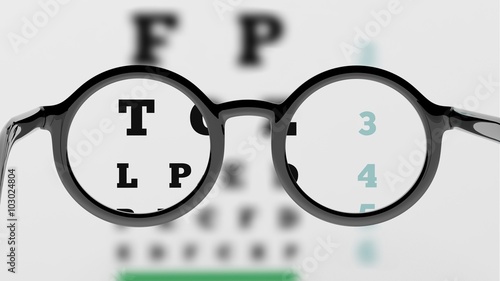 Pair of round-lens eyeglasses with eyesight test and partial blur