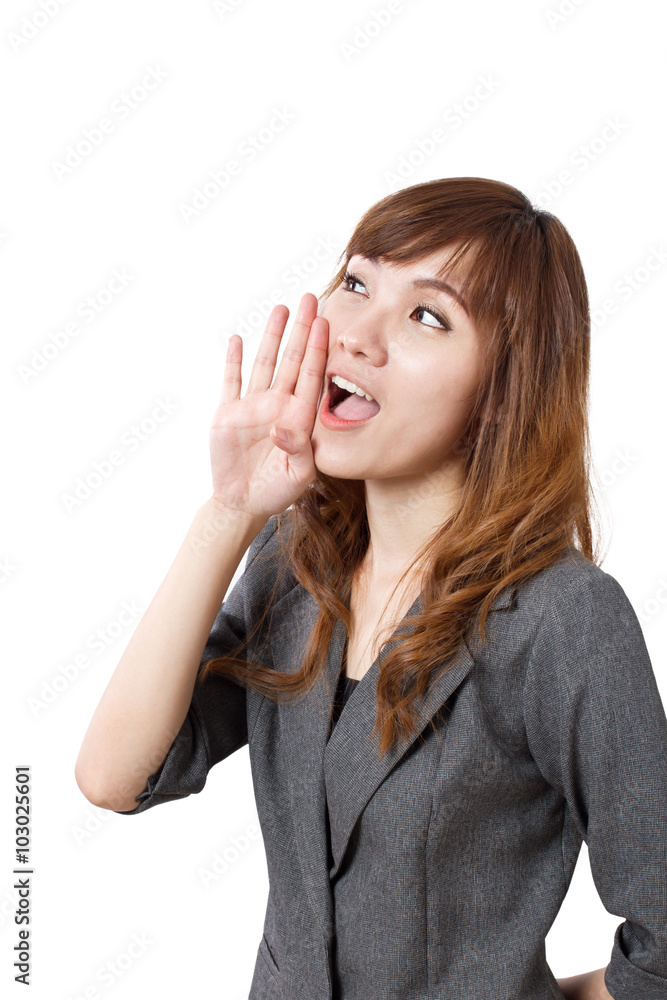 Fototapeta premium business woman announcing, shouting, speaking
