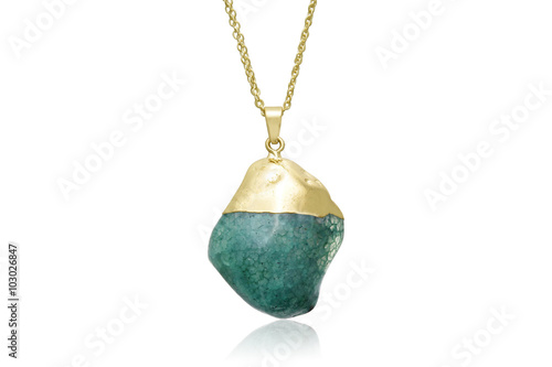Beautiful Bohemian Style Evergreen Rock Necklace with Liquid Gold Top