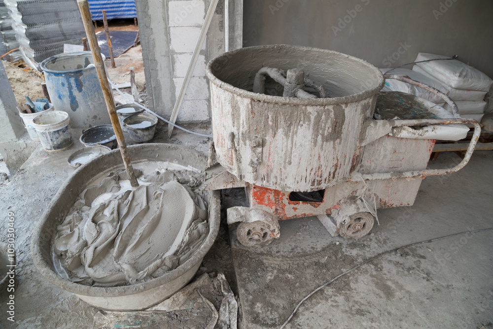 cement concrete mixer at construction site cement concrete mixer at construction site