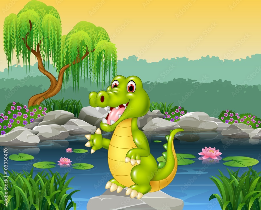 Fototapeta premium Cute crocodile presenting 