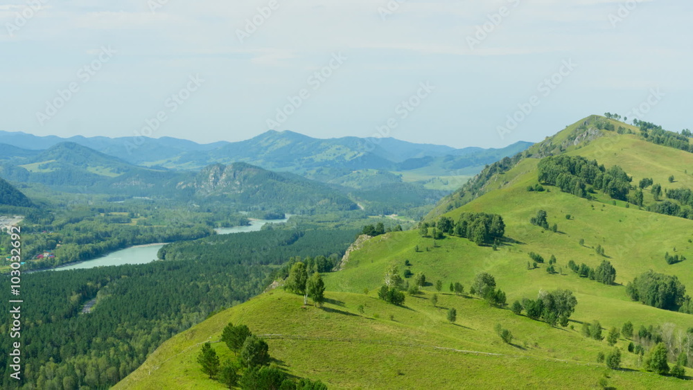 Aeiral view of beautiful mountain landscape in a summer day. Timelapse video. Aeiral view of beautiful mountain landscape in a summer day. Timelapse video.