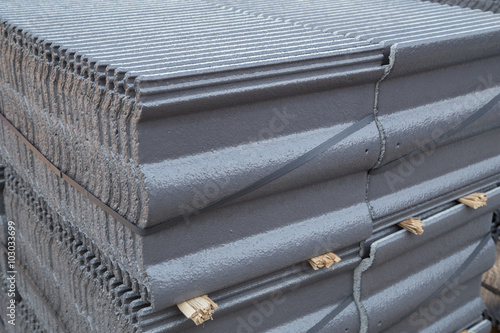 stack of concrete roof tile (gray color) at construction site