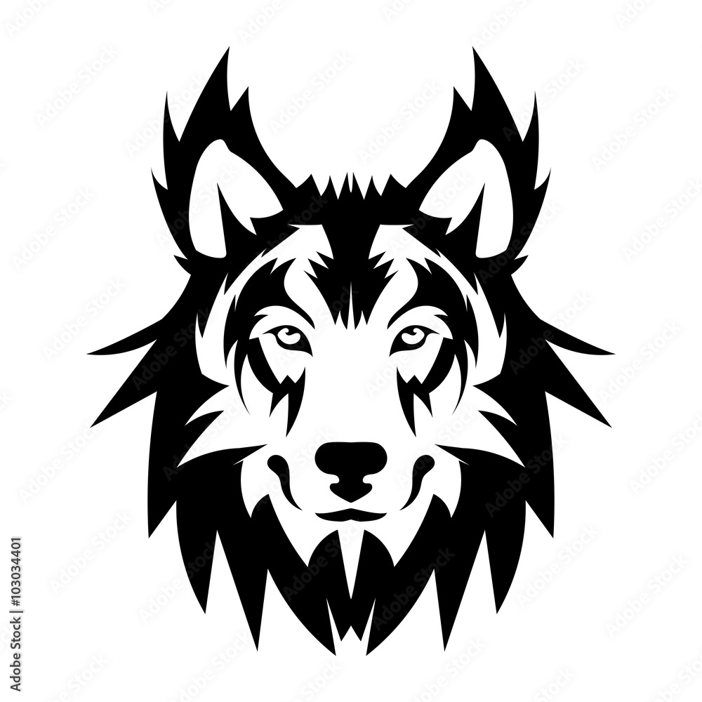 Fototapeta Piękny wilk tatuaż.Wektorowa głowa wilka jako element projektu na na białym tle