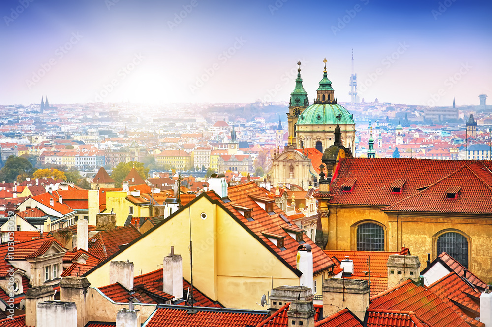 Fototapeta premium Town panorama Prague and Malostranske namesti