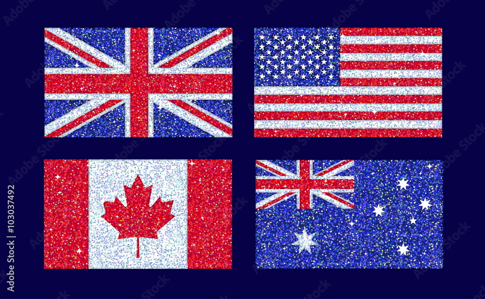 Vecteur Stock A set of stylized glitter sparkling shiny blue red and white country  flags of English speaking countries including Australia, USA, Canada, UK |  Adobe Stock