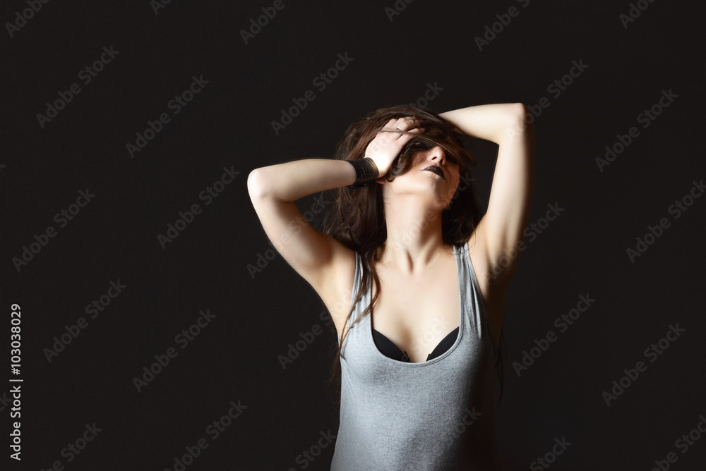 long hair brunette on black background long hair brunette on black background