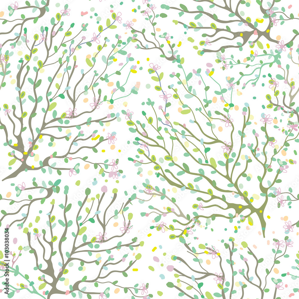 Spring branches and flowers seamless pattern - cute  design