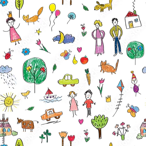 Tapety Dzieciaki rysuje śmiesznego bezszwowego wzór - śliczny wektor
