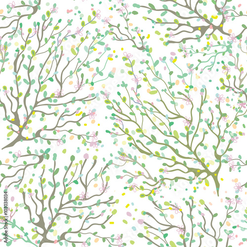 Spring branches and flowers seamless pattern - cute  design