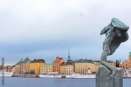 Photography Carl Milles' Vingarna (Wings) sculpture and Gamla Stan, Stockholm, Sweden