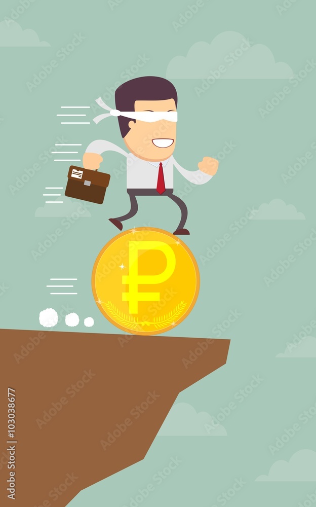 Businessman runs blindly into the abyss Businessman runs blindly into the abyss