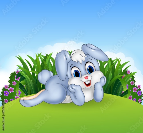 Cute bunny lie down in the jungle 