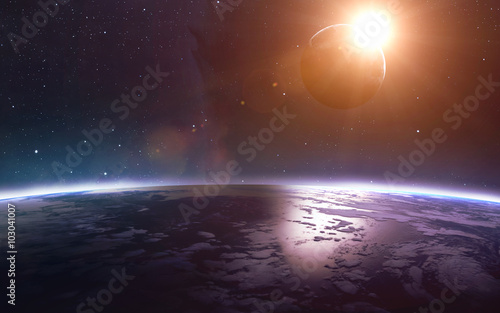 Fototapeta Naklejka Na Ścianę i Meble -  Earth and moon from space. Elements of this image furnished by NASA