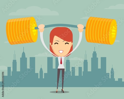 Businesswoman solves lightly every weight work