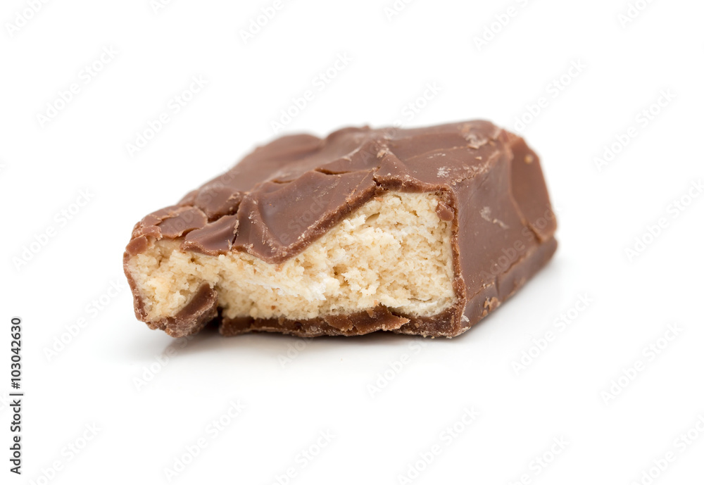 slice of chocolate on a white background slice of chocolate on a white background