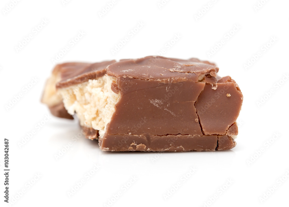 slice of chocolate on a white background slice of chocolate on a white background