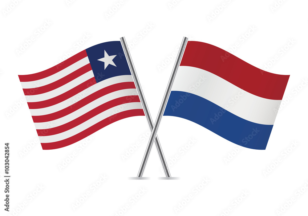 Liberian and Netherlands flags. Vector illustration. Liberian and Netherlands flags. Vector illustration.