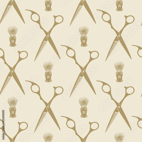 Barber scissors beard brush pattern tile background seamless