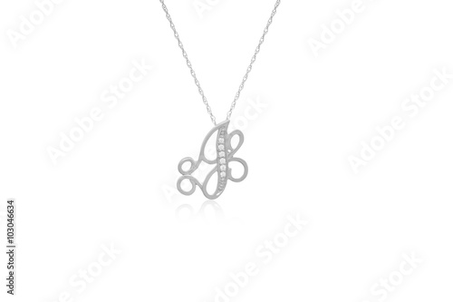 Decorative Initial "J" Necklace with Flawless Diamonds in Silver