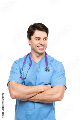 Smiling doctor isolated.