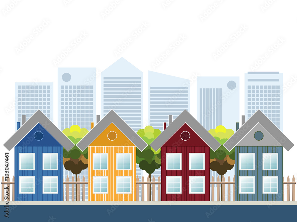 Colorful Wooden Houses, Modern Eco City Concept Colorful Wooden Houses, Modern Eco City Concept