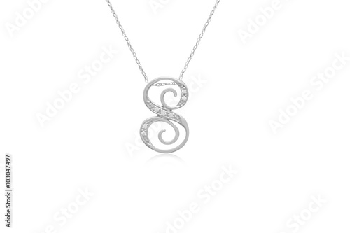 Decorative Initial "S" Necklace with Flawless Diamonds in Silver 