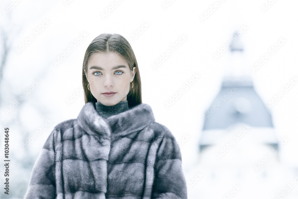 Beautiful girl in mink fur coat Beautiful girl in mink fur coat