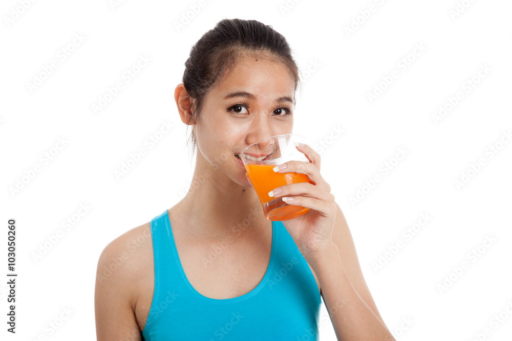 Beautiful Asian healthy girl drinking orange juice Beautiful Asian healthy girl drinking orange juice