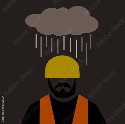 cloud raining on construction worker