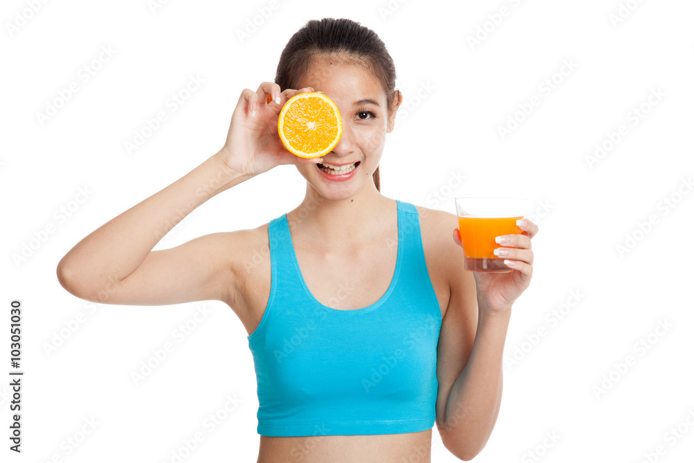 Beautiful Asian healthy girl with orange juice and orange fruit Beautiful Asian healthy girl with orange juice and orange fruit