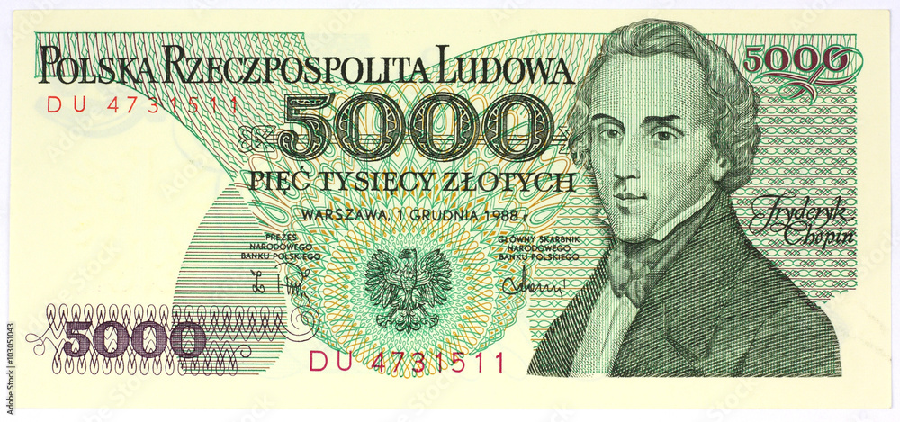old polish 5000 zlotys banknote