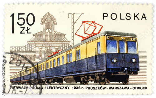 old polish stamp - train