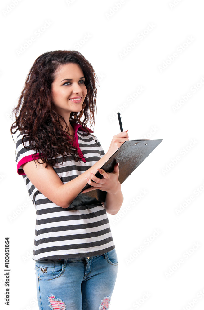 Business woman or teacher holding a clipboard Business woman or teacher holding a clipboard