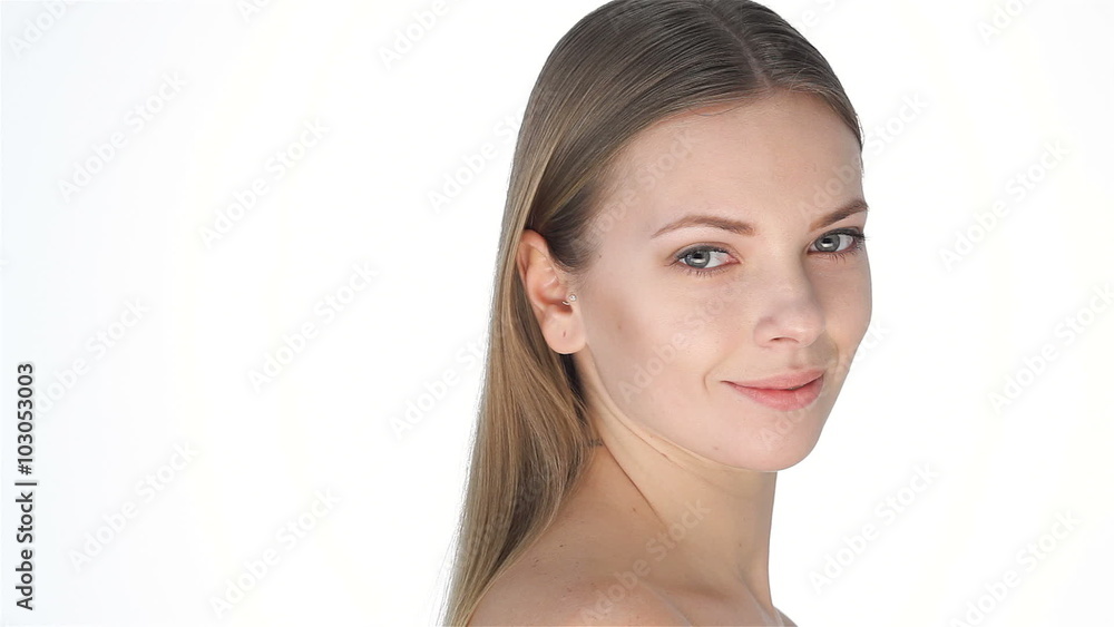 Pretty blonde turns and smiles Pretty blonde turns and smiles