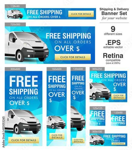 Vector website banner set - customizable Free Shipping banner collection 