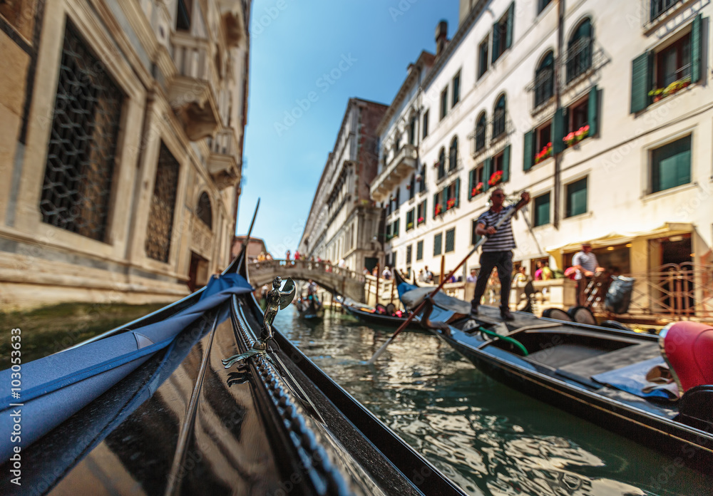 Fototapeta premium View from gondola during the ride through the canals of Venice i
