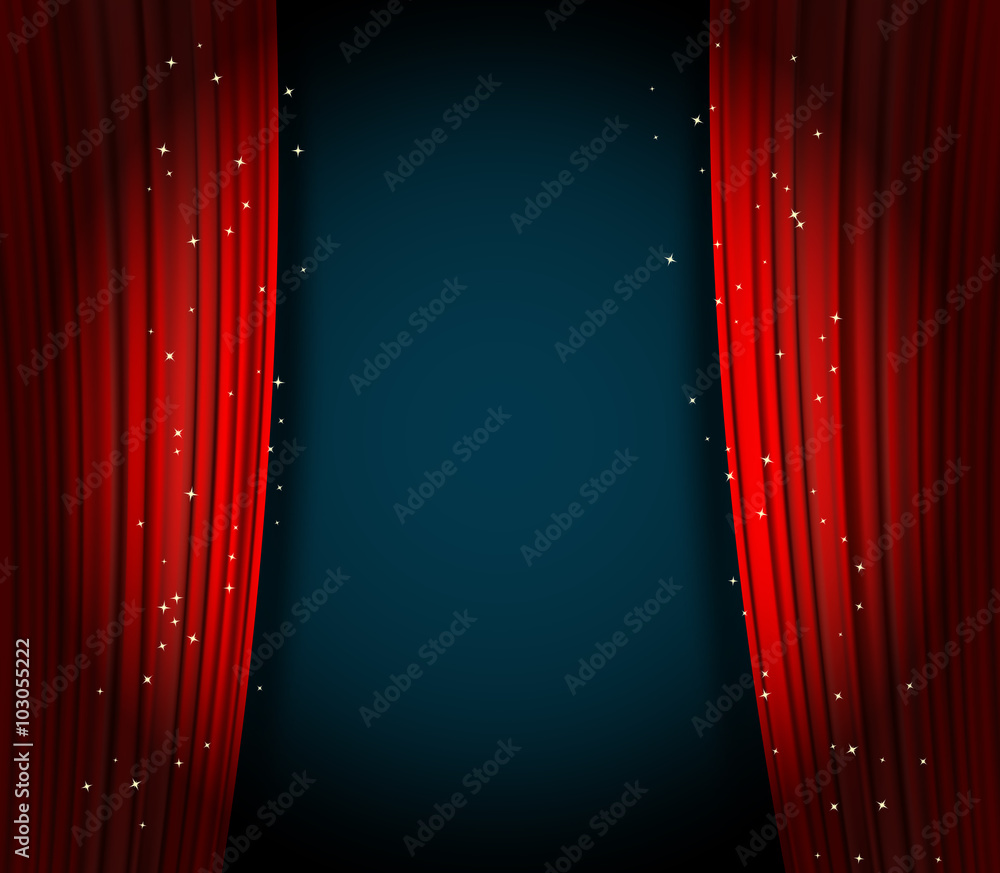 Obraz premium red curtains background with glittering stars